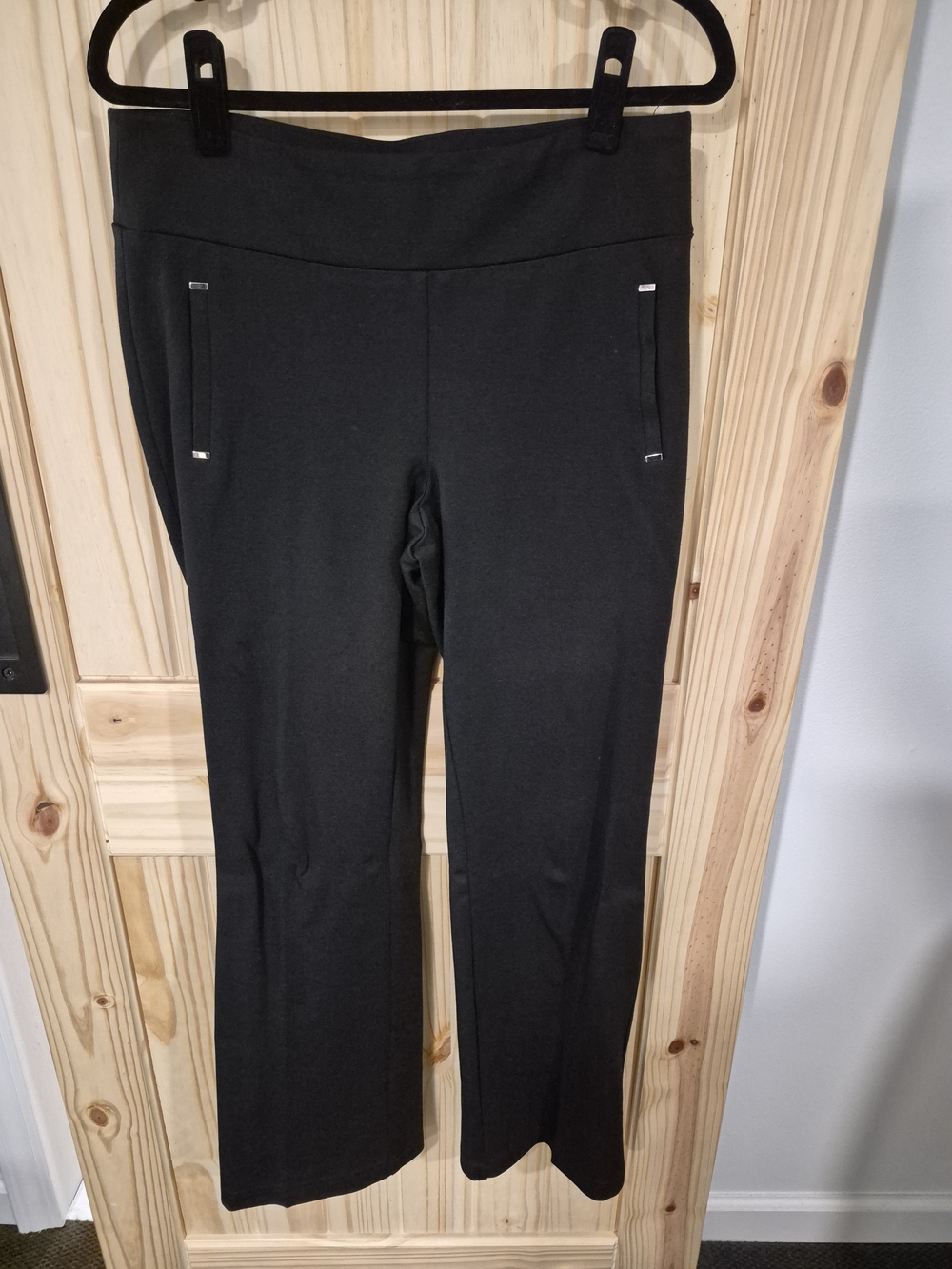 Soho Black Boot Cut Ponte Knit Pants with Zip-Trim Pockets